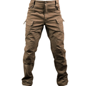 Custom ripstop IX7 tactical pants in Coyote Brown, featuring multiple cargo pockets and a durable design.