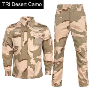 Full set view of the custom tactical uniform in classic Tri-Color Desert camouflage.