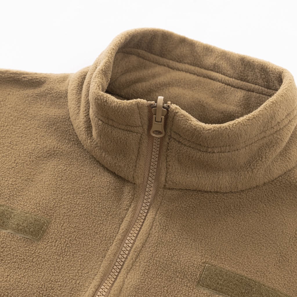 Interior view of the custom Chad desert camo tactical jacket showing the optional removable fleece liner.
