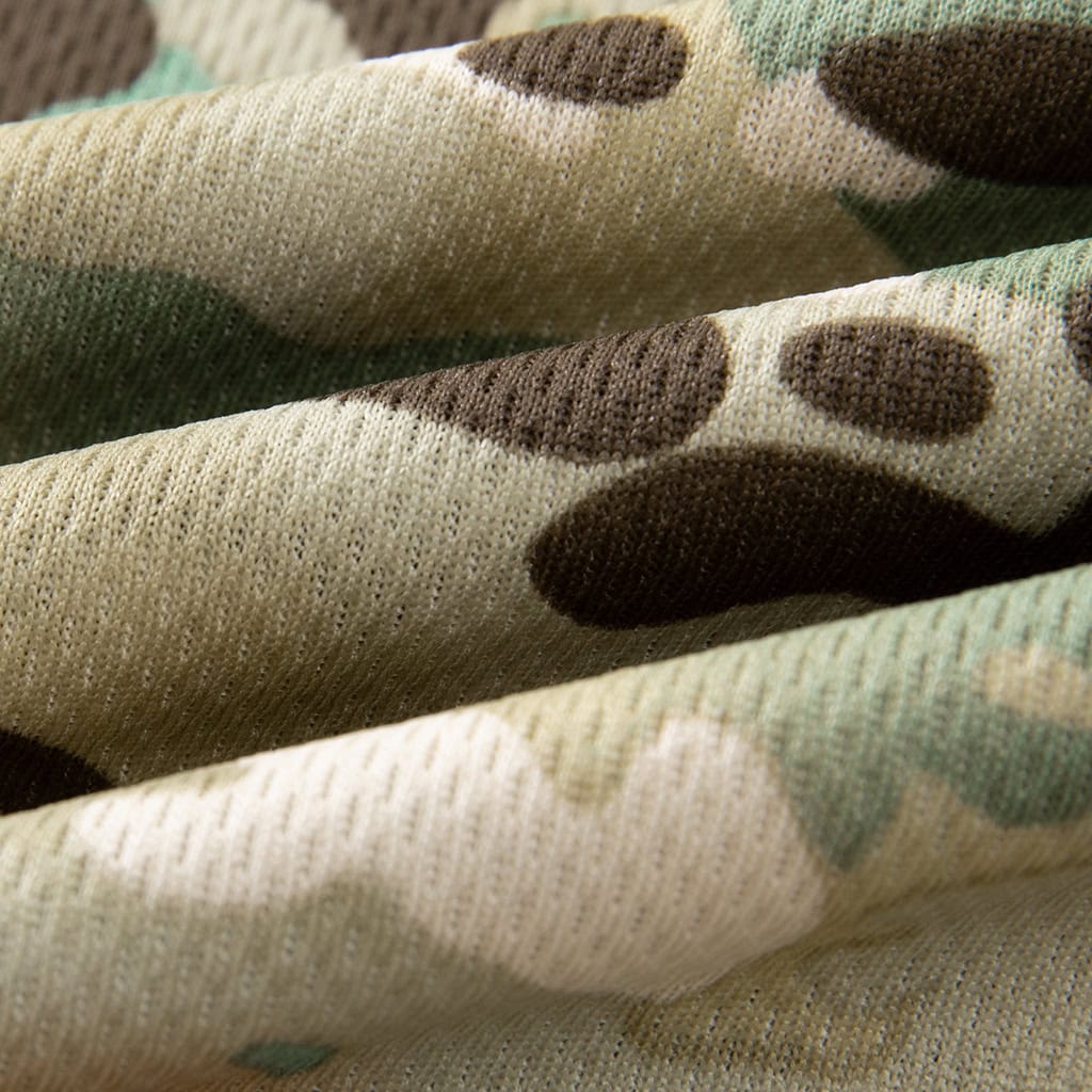 Close-up of the breathable, moisture-wicking Polyester/Cotton fabric in CP camouflage.