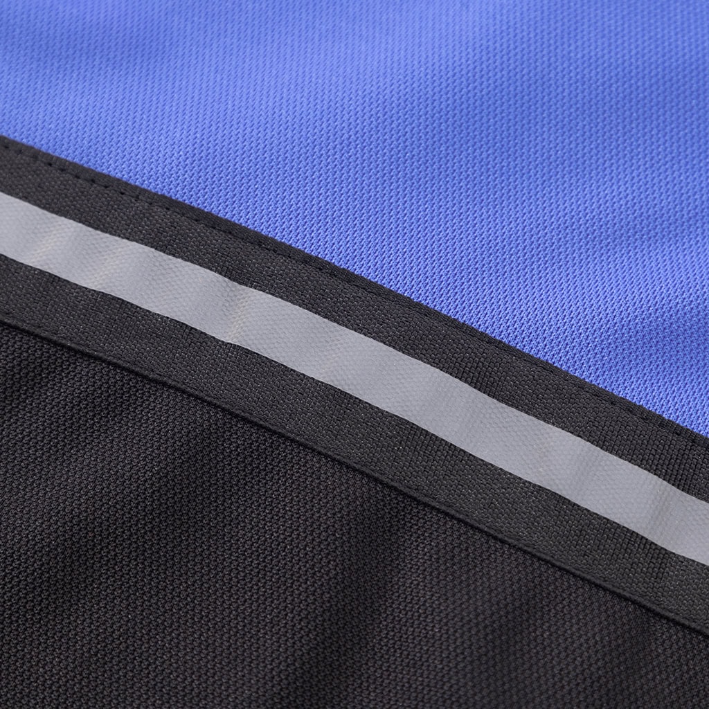 Close-up of the high-visibility reflective stripe on the custom long sleeve security polo shirt.