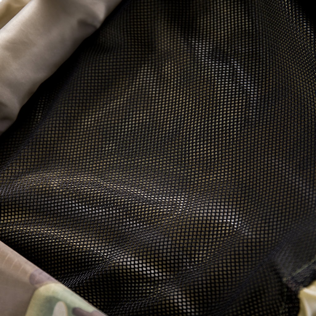 Close-up of the breathable mesh lining inside the custom CP camo waterproof long raincoat.