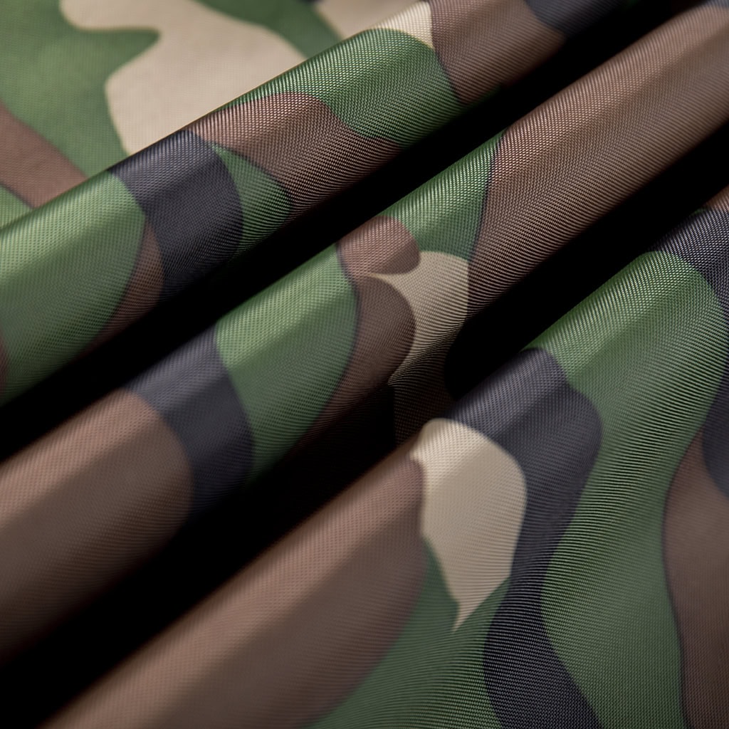 Close-up of the waterproof, PVC-coated 100% Nylon fabric in authentic Nepalese camouflage.