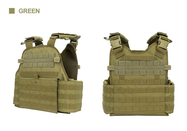 Color display showing the custom tactical plate carrier vest in Green.