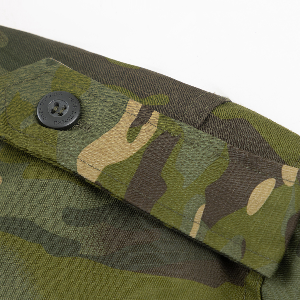 Camouflage combat uniform cuff button detail