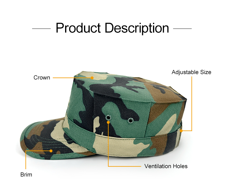 Custom camouflage octagonal cap product details and specifications