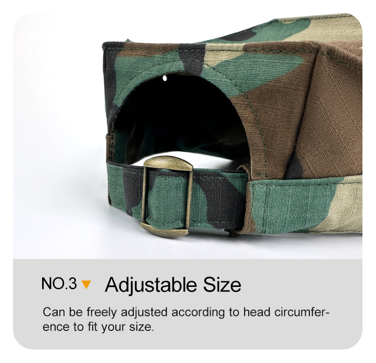 Military camouflage cap brim sweatband and structure detail