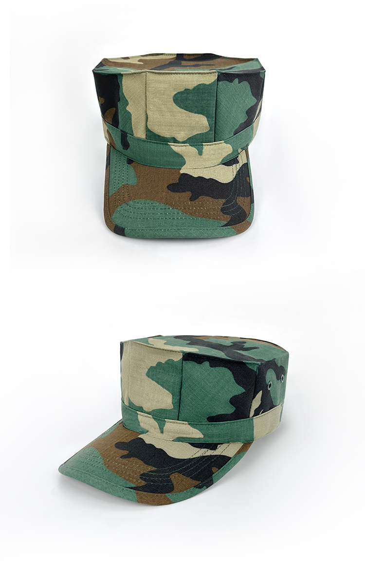 Bulk camouflage octagonal cap manufacturing and quality detail