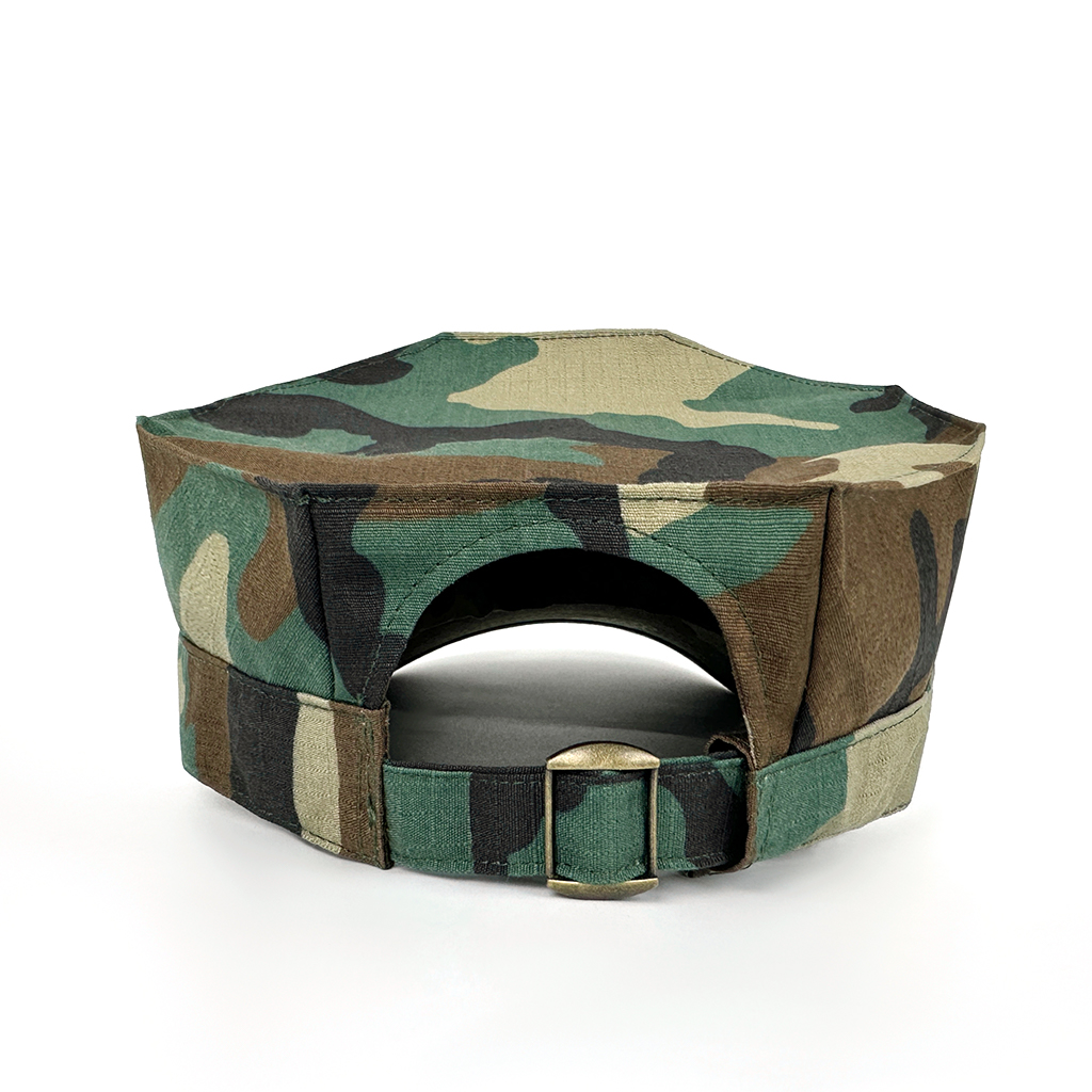 Custom eight-panel camouflage cap rear view