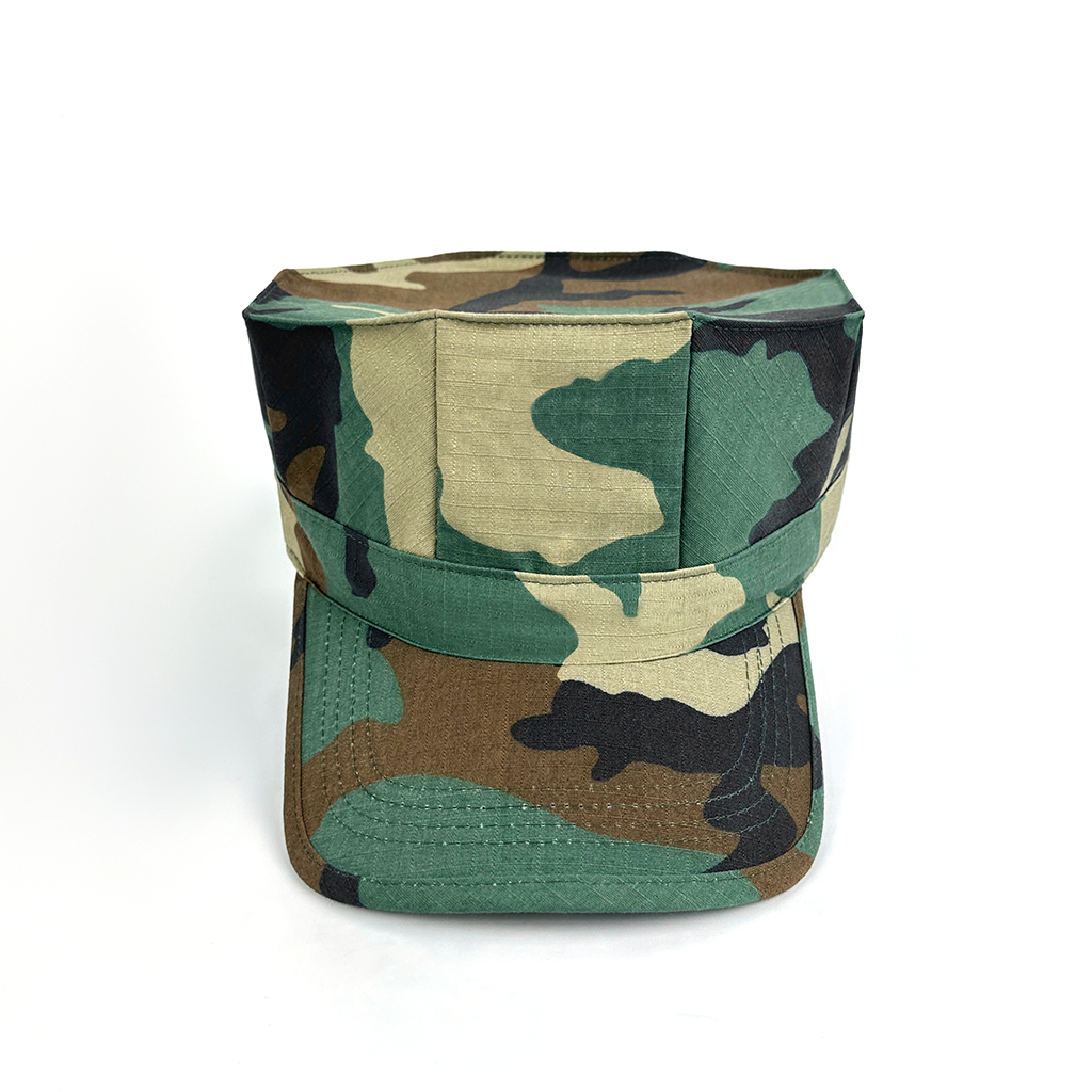 Military camouflage octagonal cap top and crown view