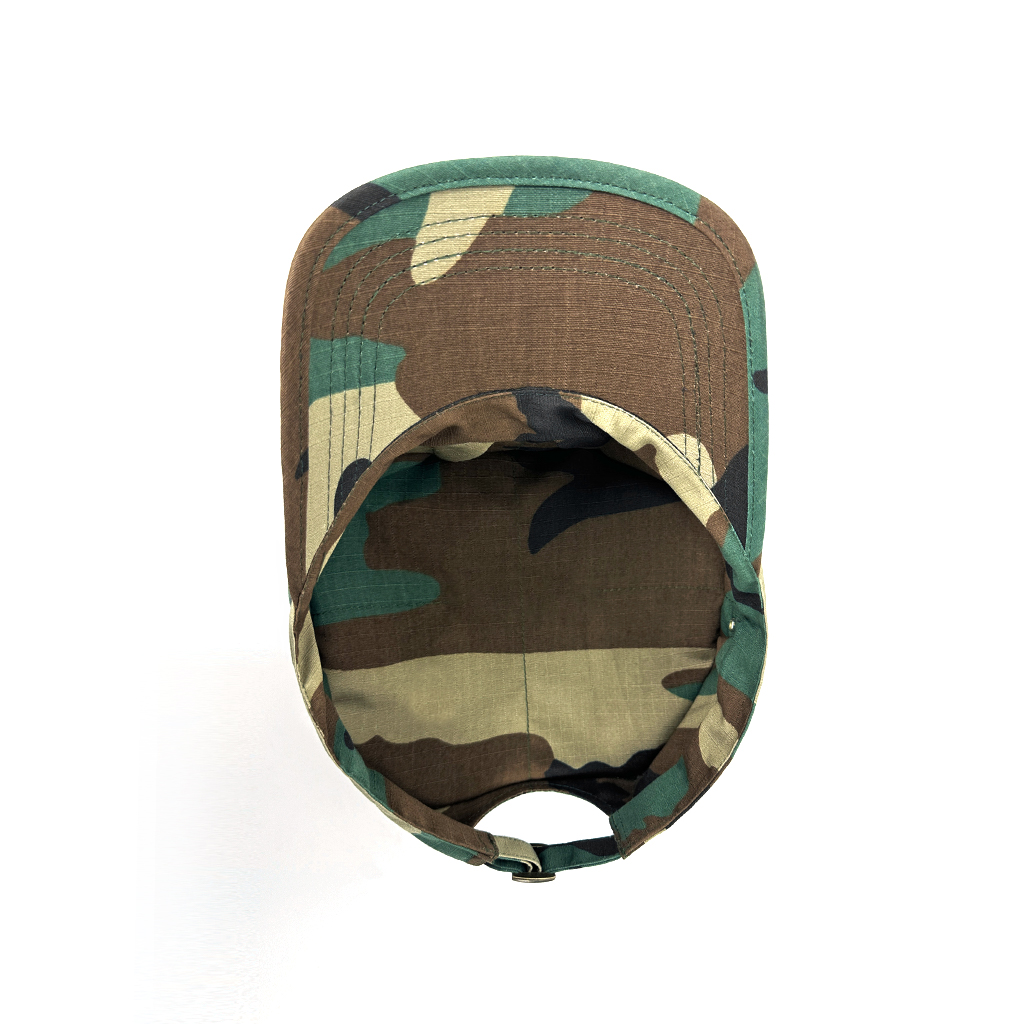 Custom camouflage field cap brim and panel detail