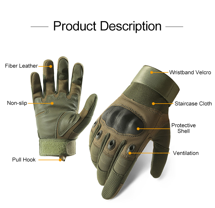 Custom carbon fiber style tactical gloves set product description with fiber leather non-slip palm wristband velcro and ventilation