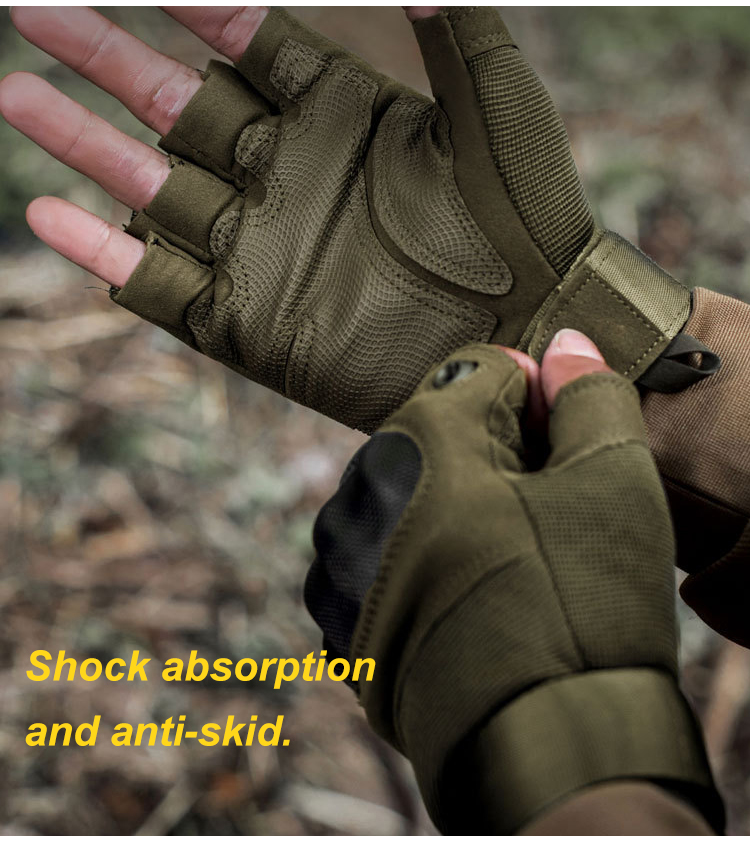 Half finger carbon fiber style tactical gloves shock absorption and anti-skid palm detail