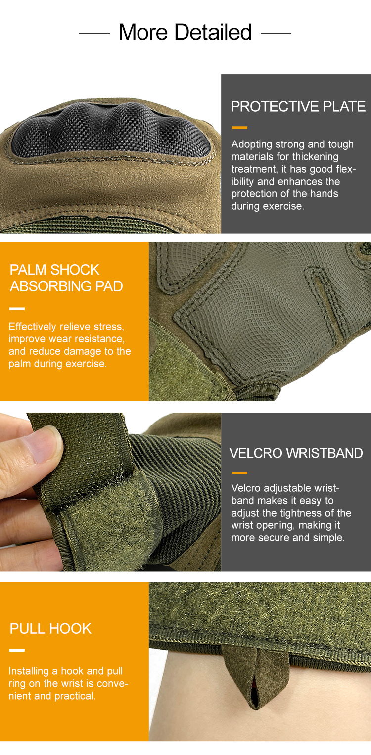 Carbon fiber style tactical gloves protective plate palm shock absorbing pad velcro wristband and pull hook detail