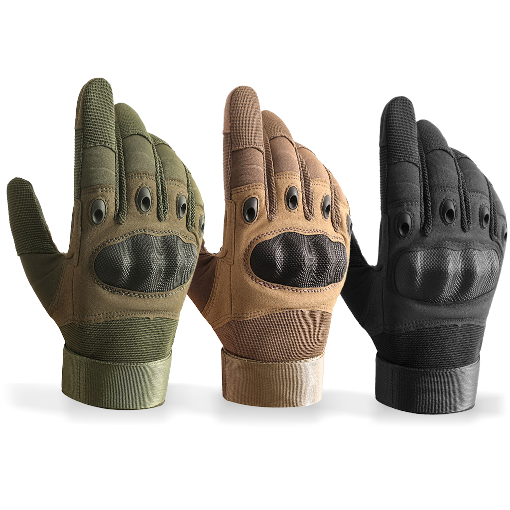 Full finger carbon fiber style tactical gloves olive green tan black lineup