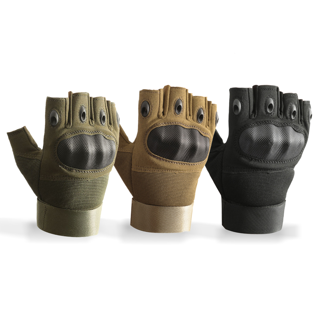 Half finger carbon fiber style tactical gloves olive green tan black lineup