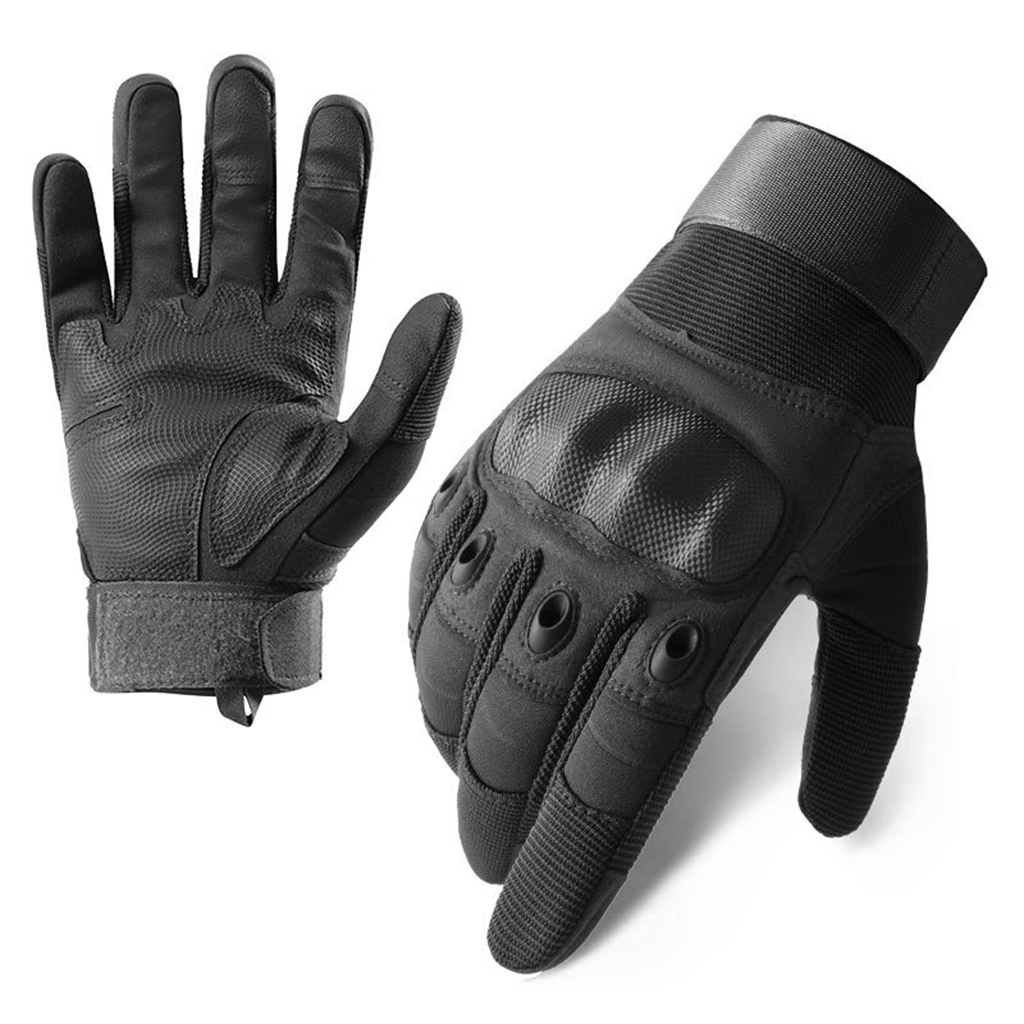 Custom carbon fiber style tactical gloves set black full finger front and palm view