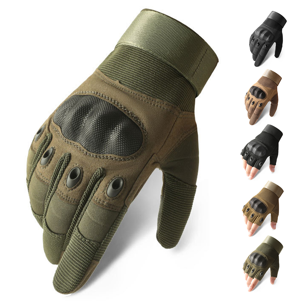 Carbon fiber style tactical gloves full finger and half finger color options display