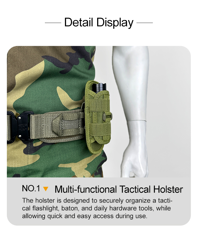 Tactical flashlight pouch fabric stitching and edge detail