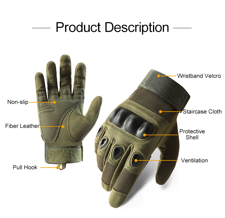 Custom hard knuckle tactical gloves set product description with non-slip palm fiber leather protective shell and ventilation