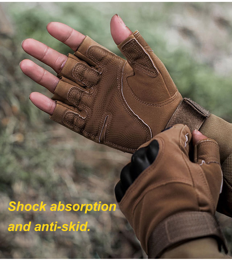 Half finger hard knuckle tactical gloves shock absorption and anti-skid palm detail