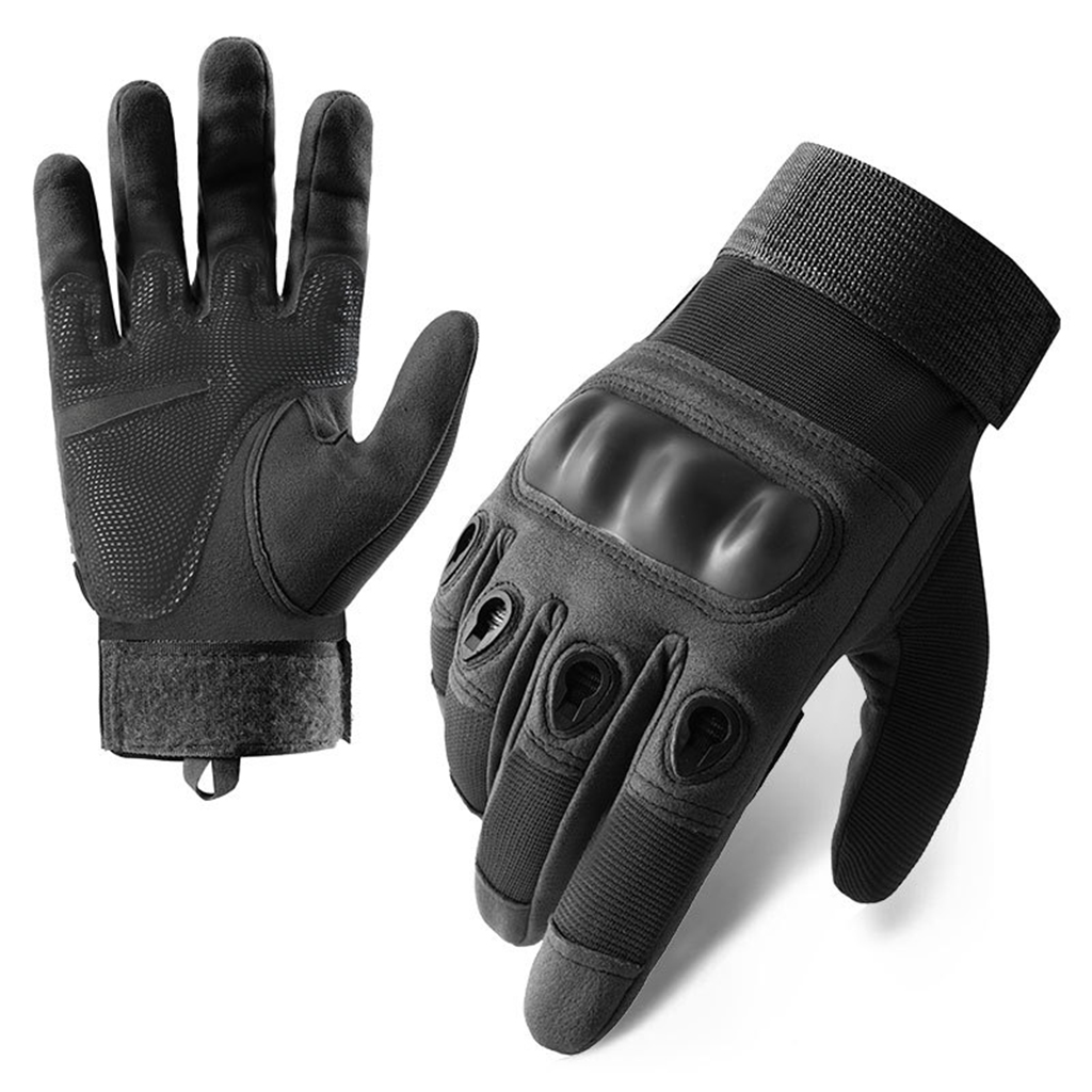 Custom hard knuckle tactical gloves black full finger front and palm view