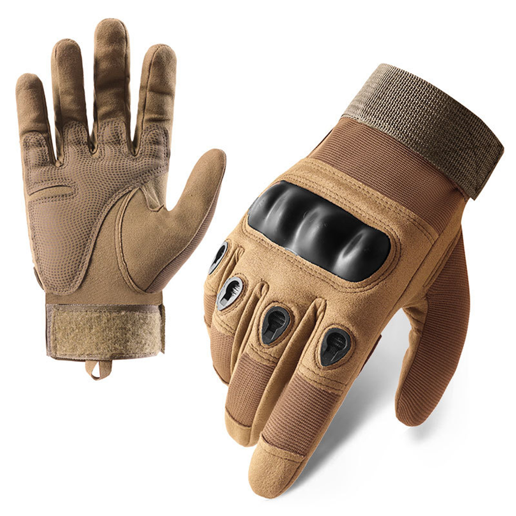 Custom hard knuckle tactical gloves tan full finger front and palm view