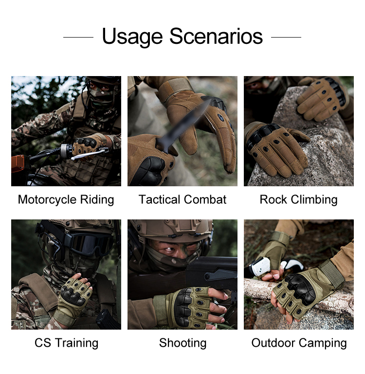 Custom hard knuckle tactical gloves usage scenarios for riding combat climbing training shooting and camping