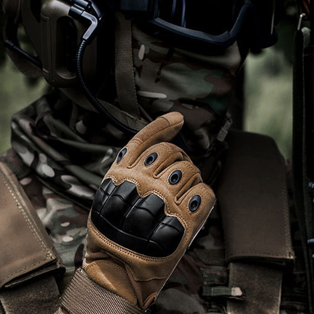 Custom hard knuckle tactical gloves khaki product angle and color options