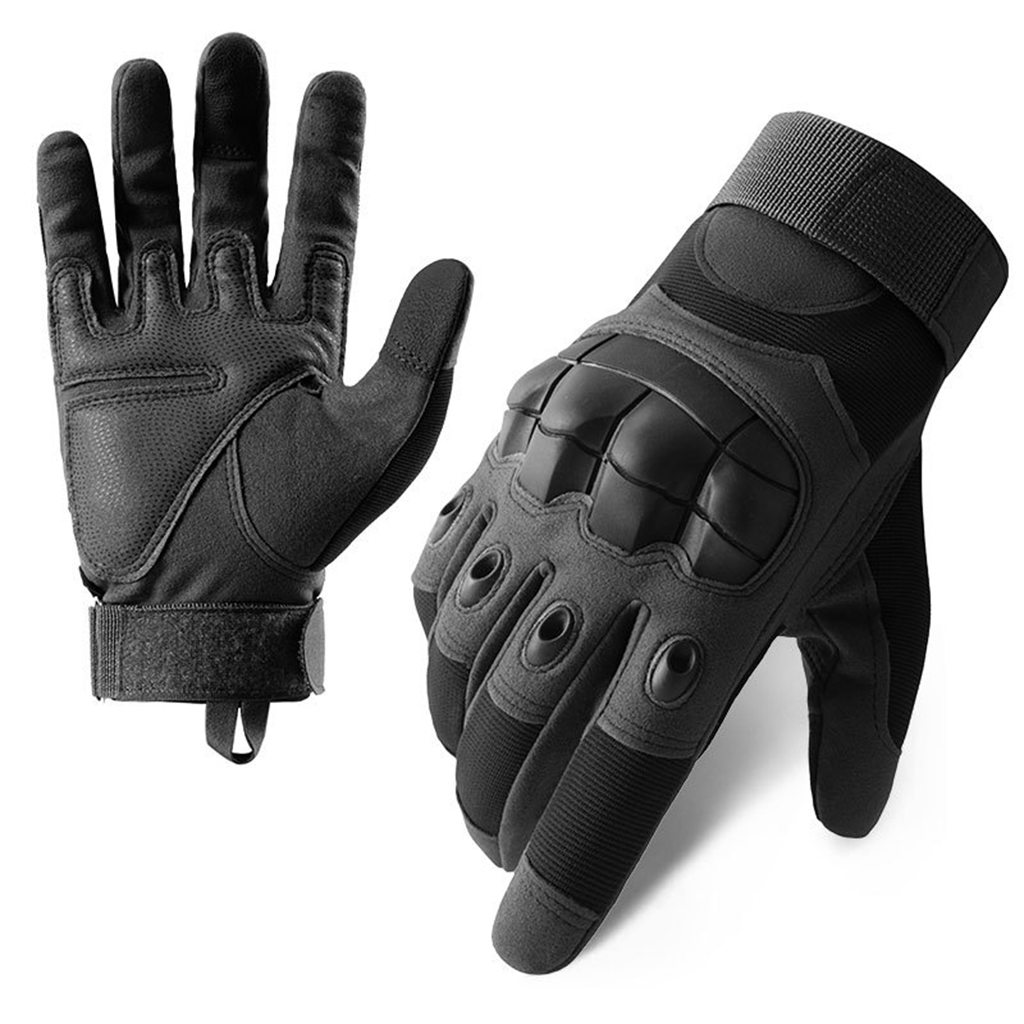 Custom hard knuckle tactical gloves black full finger front and palm view