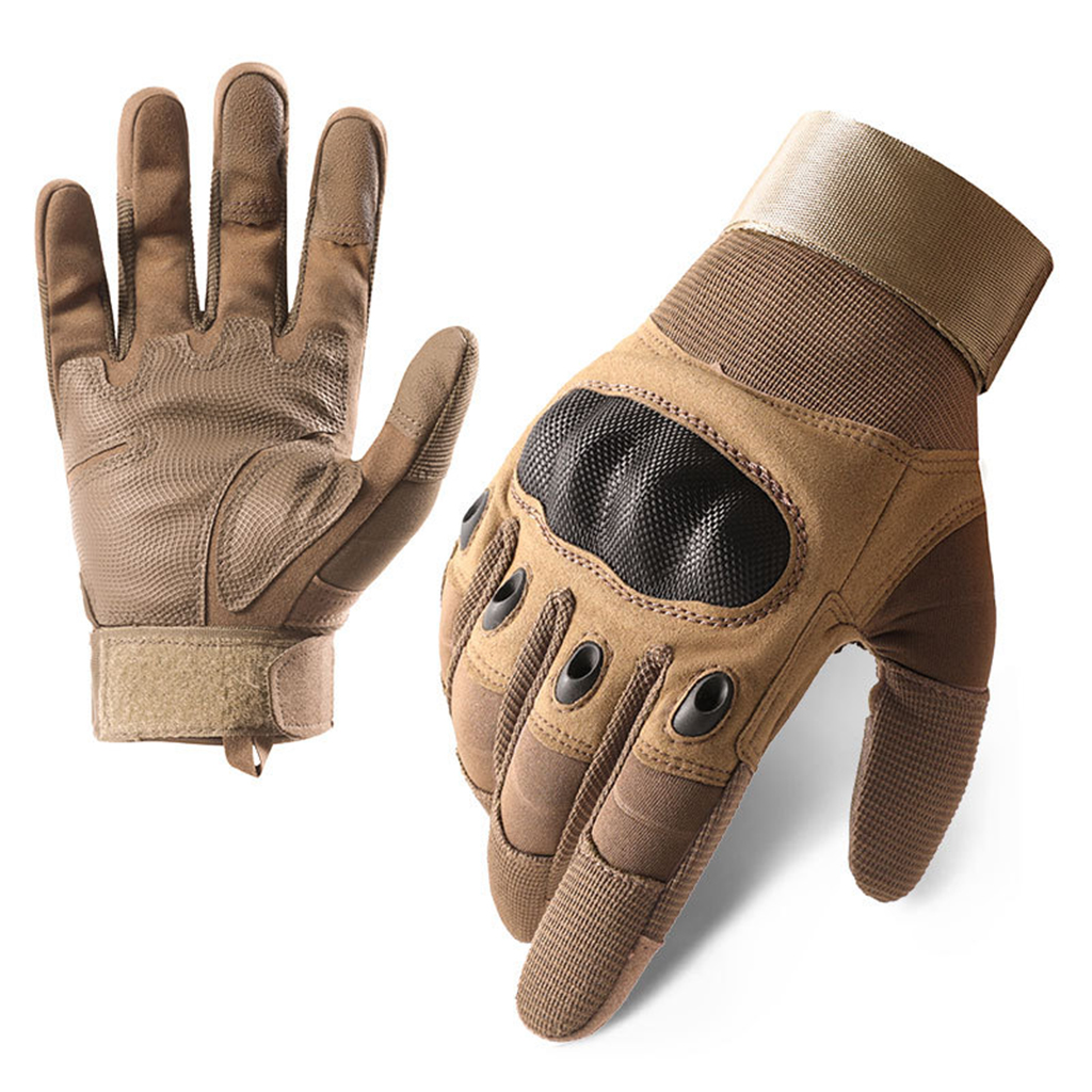 Custom mesh tactical gloves tan full finger front and palm view