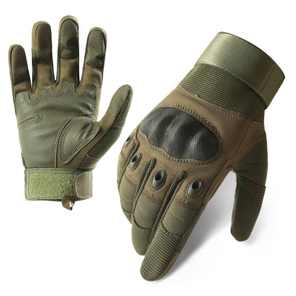 Custom mesh tactical gloves olive green full finger front and palm view