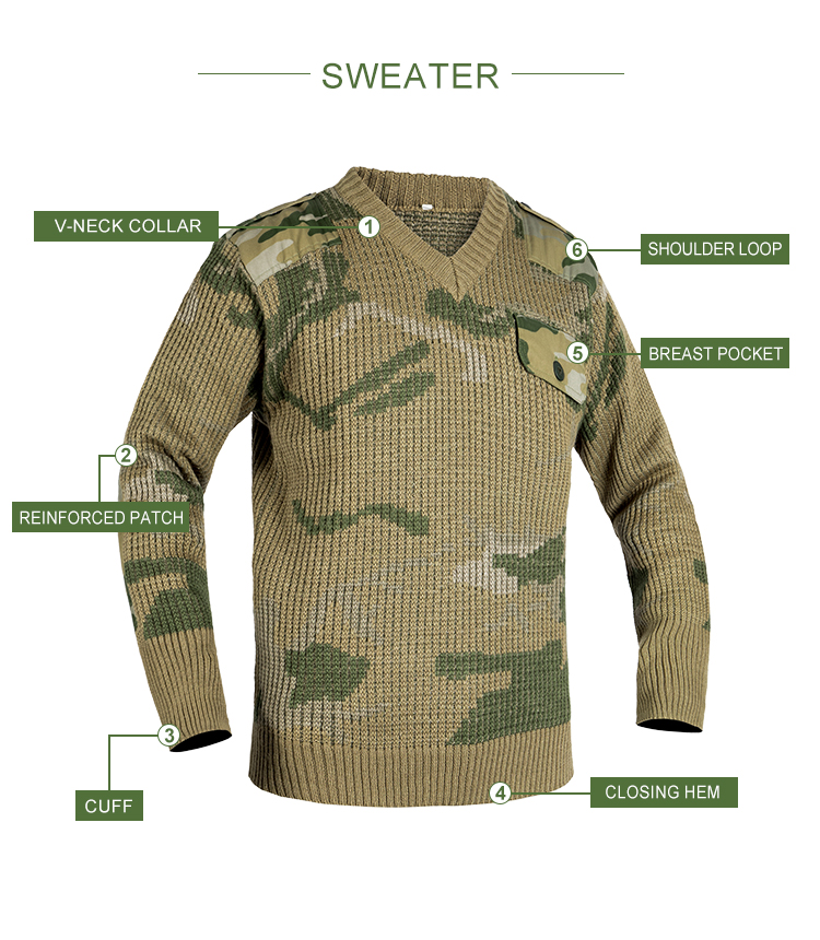 Custom military camouflage sweater feature overview