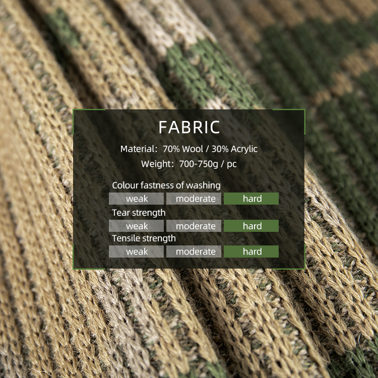 Custom tactical camouflage knit sweater sizing and specification detail