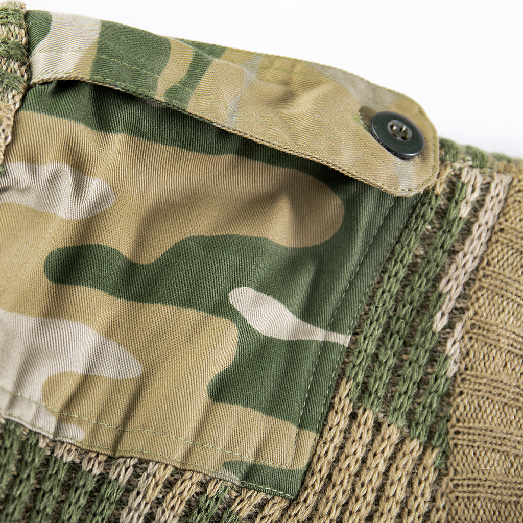 Tactical knit sweater shoulder loop and camouflage reinforcement detail