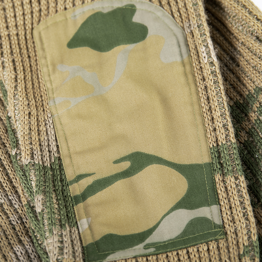 Custom camouflage military sweater cuff and ribbed hem detail