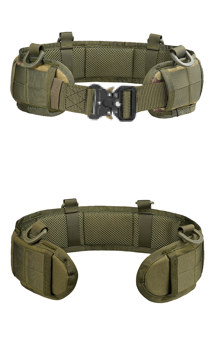 OD green MOLLE tactical battle belt front and rear view