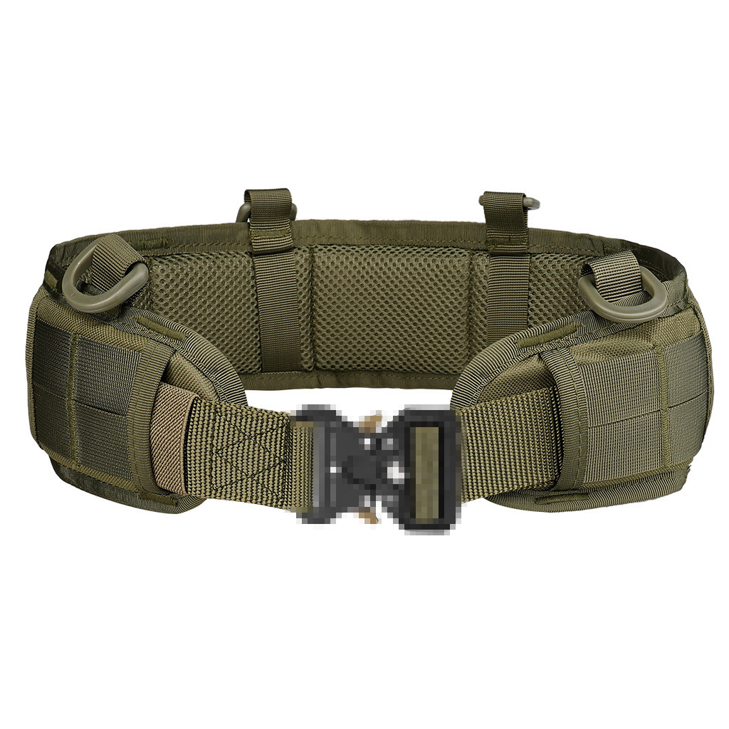 Custom MOLLE tactical battle belt OD green front view