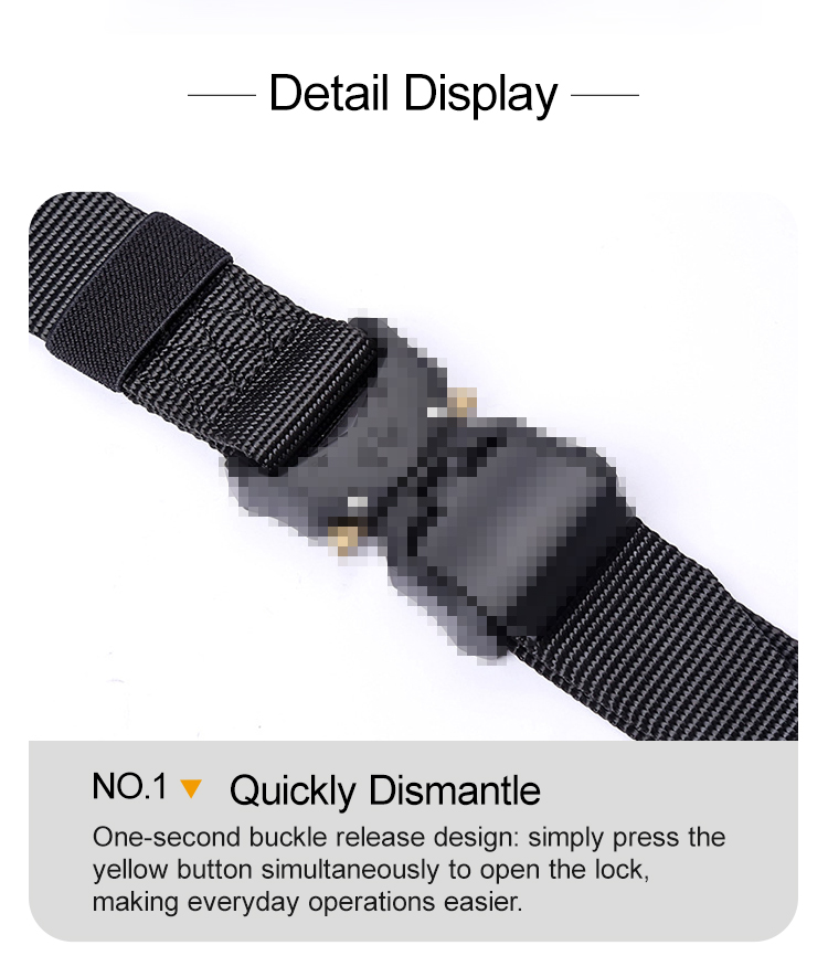 Nylon tactical belt material and quick release buckle detail