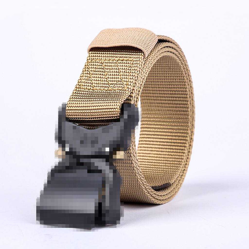 Custom tactical belt buckle and webbing close-up