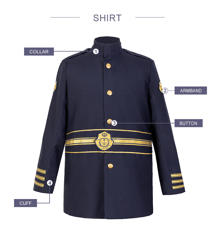 Custom navy ceremonial dress uniform jacket feature overview