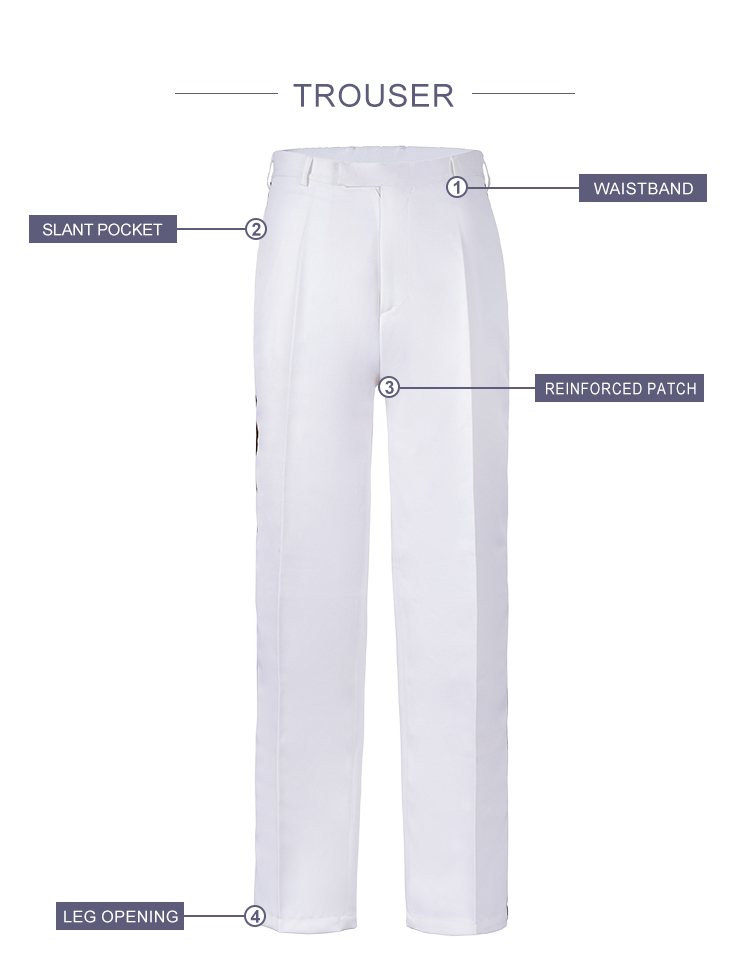 White ceremonial dress trousers front feature overview