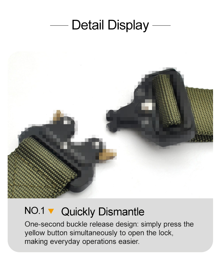 Tactical belt quick release buckle detail