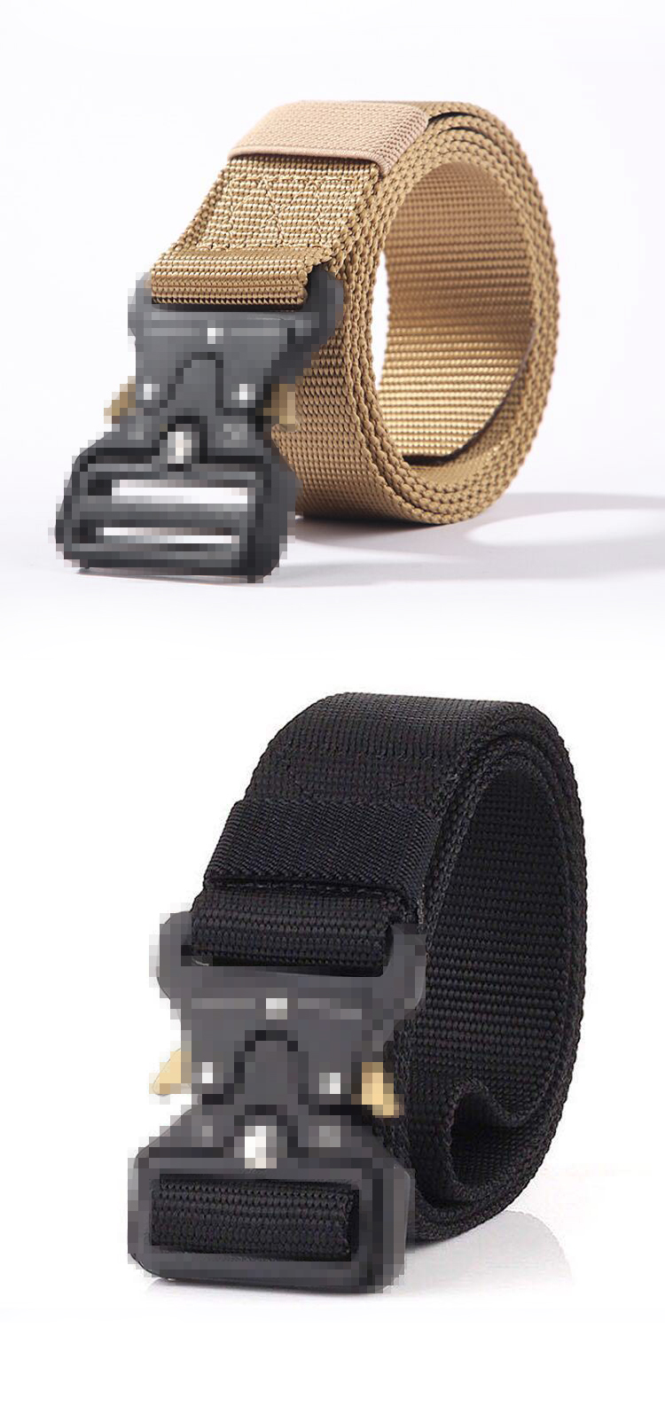 Black and tan tactical belt product display