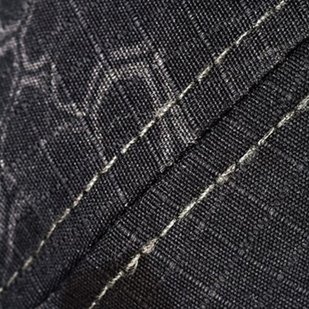 Six panel cap brim and crown detail
