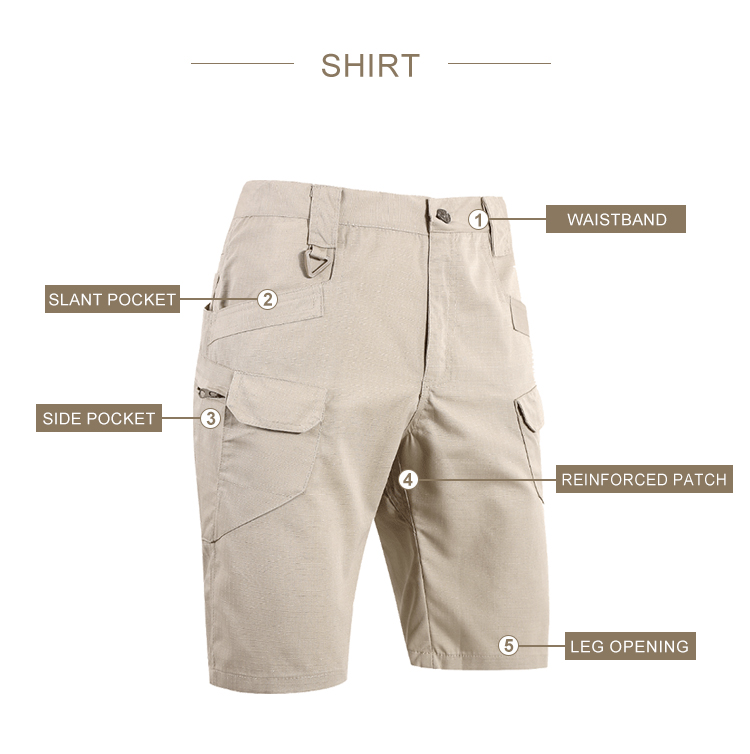 Custom tactical cargo shorts pocket and leg opening overview