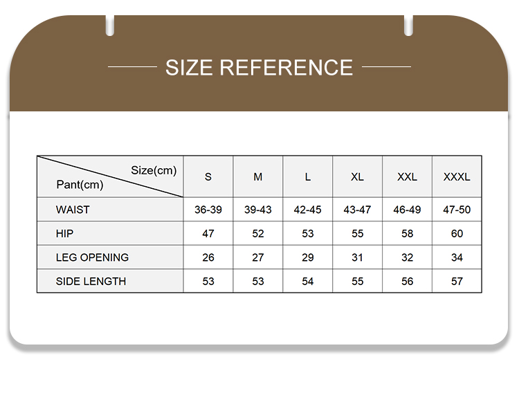 Tactical cargo shorts size reference chart
