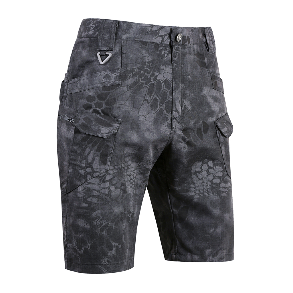 Custom tactical cargo shorts khaki front view