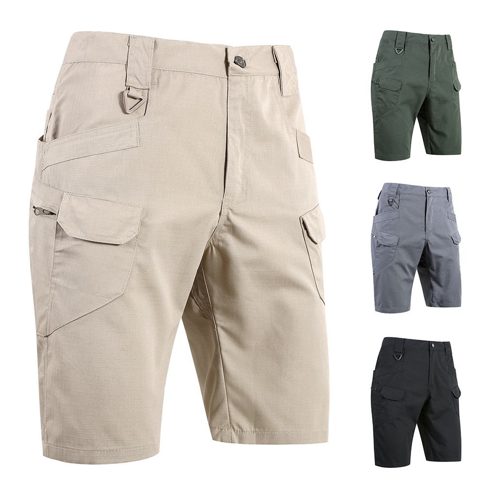 Tactical cargo shorts elastic waistband and belt loop detail