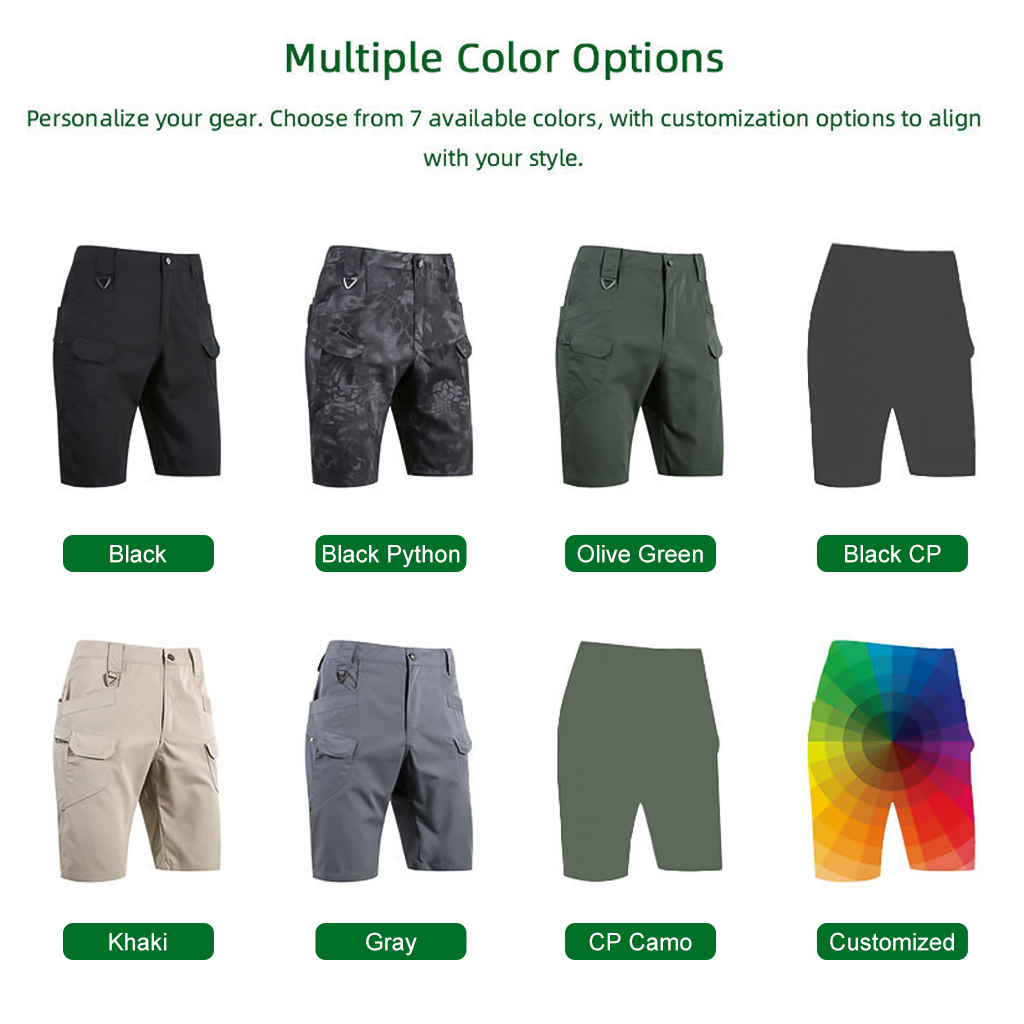 Water resistant tactical cargo shorts fabric detail